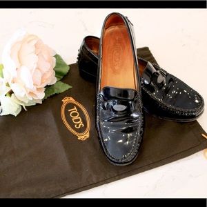 JP Tods Black Patent Loafers